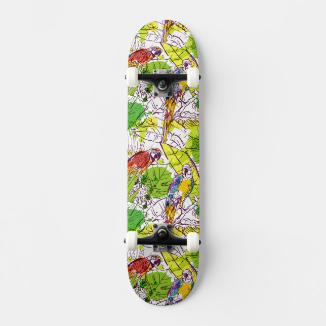 Tropische Papageien Skateboard (Vorderseite)
