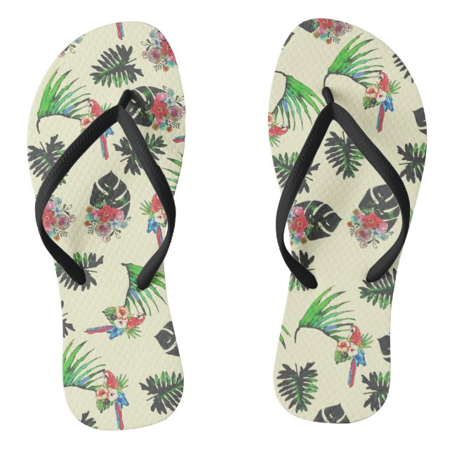 Tropische Papageien und Blumenmuster Flip Flops (Fußbett)