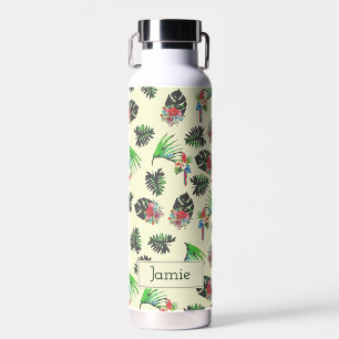 Tropische Papageien und Blumenmuster Personalisier Trinkflasche