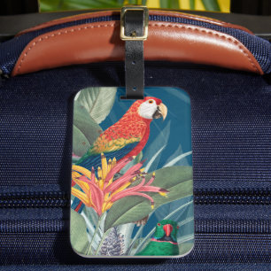 Tropische Papageien und dunkelblaue Blüten Gepäckanhänger