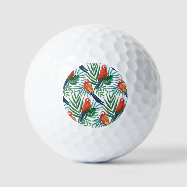 Tropische Papageien: üppige Palme nahtlos Golfball (Vorderseite)
