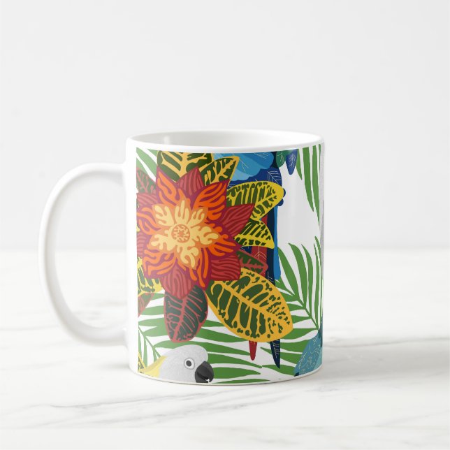 Tropische Papageien, Vintage nahtlose Muster. Kaffeetasse (Links)