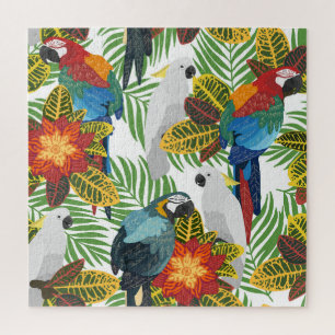 Tropische Papageien, Vintage nahtlose Muster. Puzzle