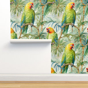 Tropische Papageien Vögel Dschungel Palmblätter Tapete