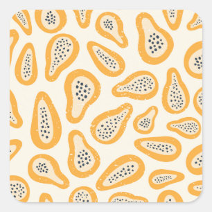 Tropische Papaya: Grunge, Handgezeichnet. Quadratischer Aufkleber