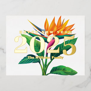 Tropische Paradies-Blume Frohes Neues Jahr 2027 Go Folien Feiertagspostkarte