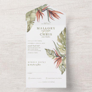 Tropische Paradiesvogel-Blumenhochzeit All In One Einladung