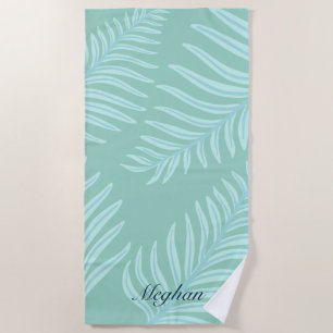Tropische Pastel Blätter Monogram Beach Handtuch