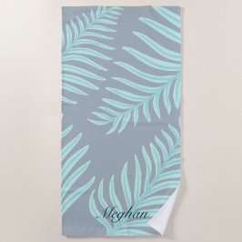 Tropische Pastel Blätter Monogram Beach Handtuch