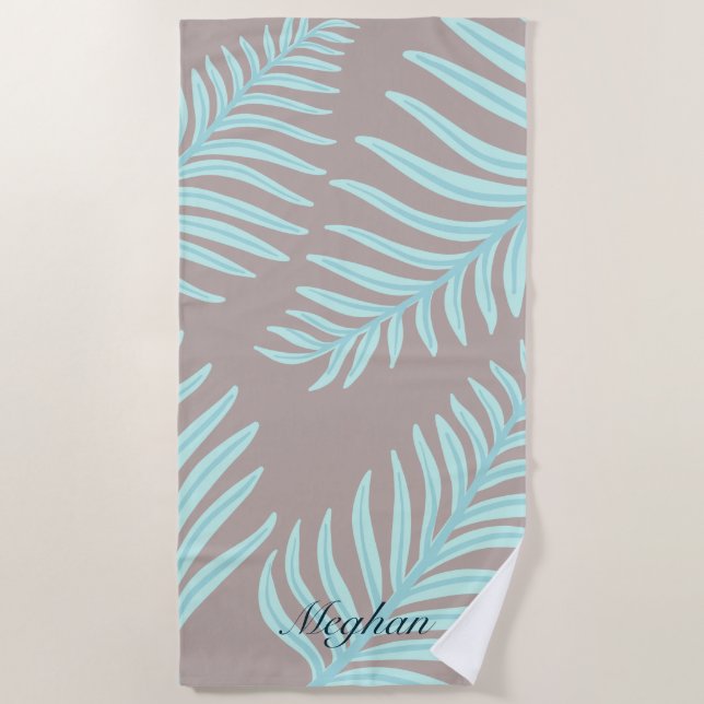Tropische Pastel Blätter Monogram Beach Handtuch (Vorderseite)