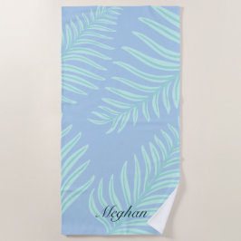 Tropische Pastel Blätter Monogram Beach Handtuch