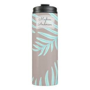 Tropische Pastel-Blätter Monogram Thermal Tumbler Thermosbecher