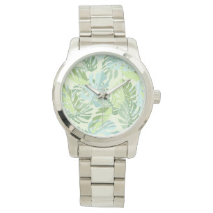 Tropische Pastellpalmblätter Armbanduhr