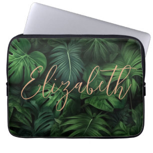 Tropische personalisierte Monstera-Goldschrift-Nam Laptopschutzhülle
