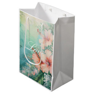 Tropische Pfirsich Weiße Hibiskus Blumenliebe  Mittlere Geschenktüte