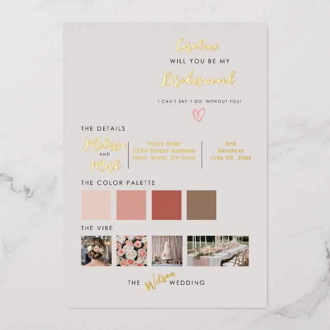 Tropische Pfirsichbäume Blume Werden Sie meine Bri Folieneinladung (Vorderseite)