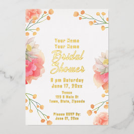 Tropische Pfirsichfarben Gold Foil Brautparty Folieneinladung