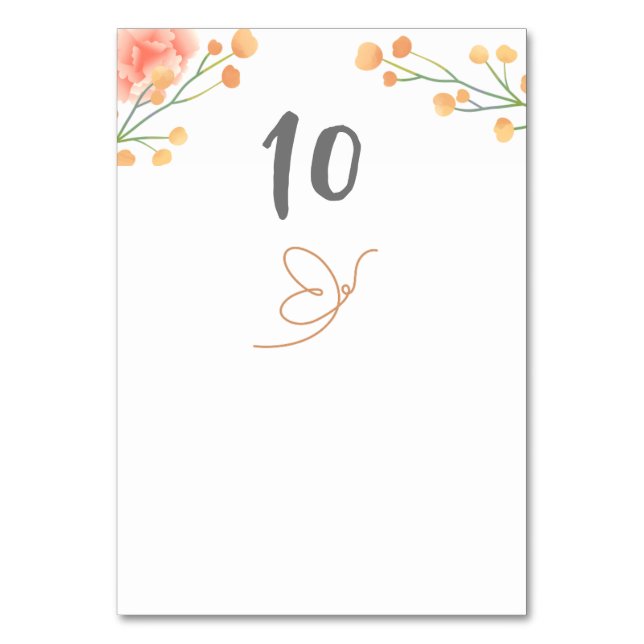 Tropische Pfirsichhochzeit Tischnummer (Vorderseite)