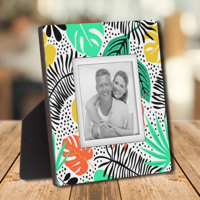 Tropische Pflanze Dots Muster Frameless Foto Easel Fotoplatte (Tropical Plants Dots Pattern Frameless Photo Easel Plaque)