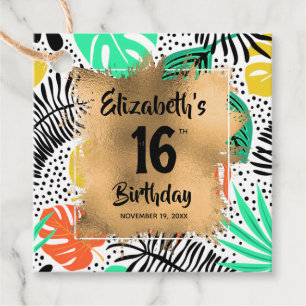 Tropische Pflanze Gold 16. Geburtstag Personalisie Geschenkanhänger