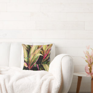 TROPISCHE PFLANZE/KORDYLINE/GRÜNGELBE UND PINKCOL KISSEN