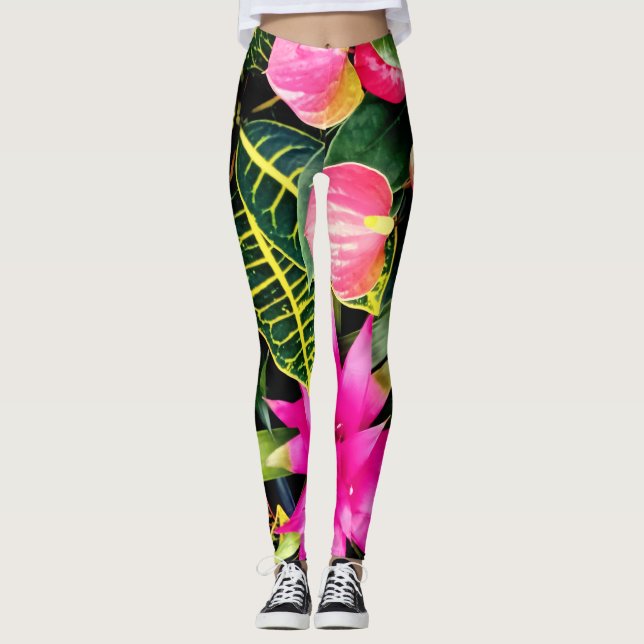 Tropische Pflanze Leggings (Vorderseite)