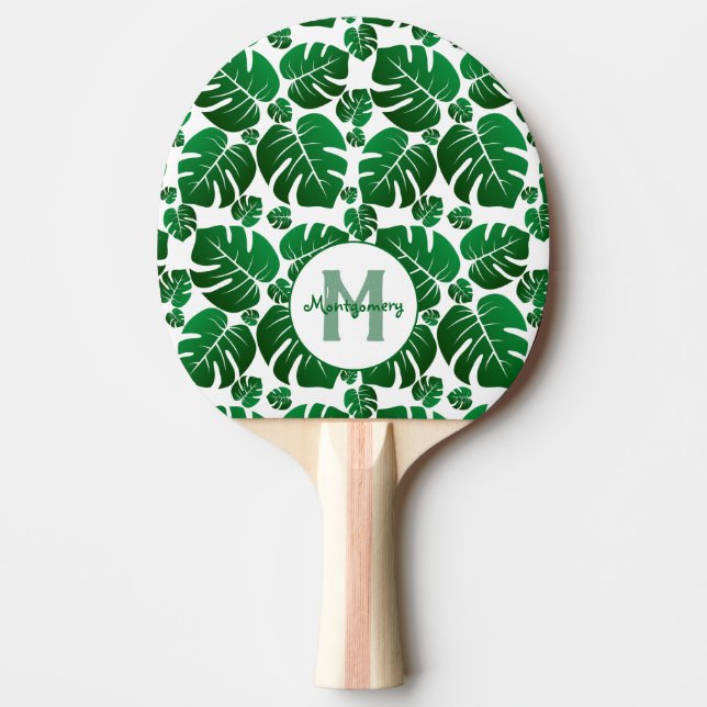 Tropische Pflanze Monstera Blätter Mit Monogramm Tischtennis Schläger (Vorderseite)