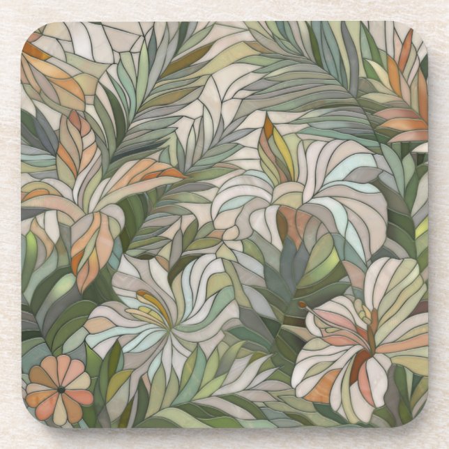Tropische Pflanze Mosaik Digitale Kunst Getränkeuntersetzer (Vorderseite)