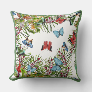 Tropische Pflanze Schmetterlinge Berries Red Blue Kissen
