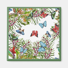 Tropische Pflanze Schmetterlinge Berries Red Blue Magnet