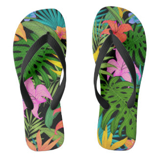 Tropische Pflanze und farbenfrohe Blume Flip Flops