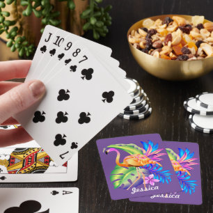 Tropische Pflanze und Flamingo Lila Personalisiert Spielkarten