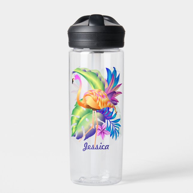 Tropische Pflanze und Flamingo Personalisiert Trinkflasche (Vorderseite)