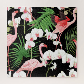Tropische Pflanzen Vögel Farbige Illustration Puzzle