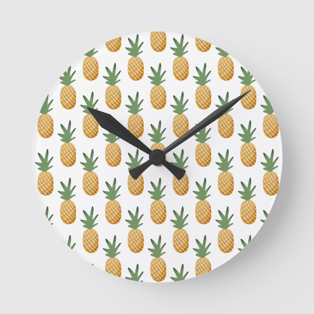 Tropische Pineapple Pattern Round Clock Runde Wanduhr (Vorderseite)