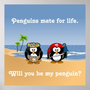 Tropische Pinguine Couple Hula Pirate Island Beach Poster