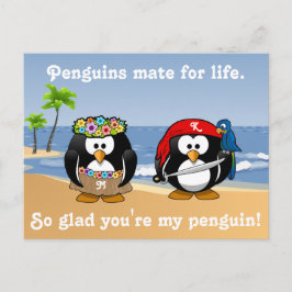 Tropische Pinguine Couple Hula Pirate Island Beach Postkarte