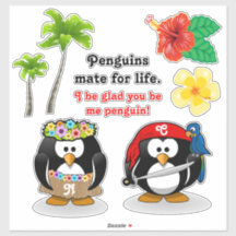 Tropische Pinguine Couple Hula Pirate Kokospalmen