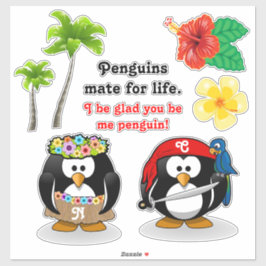 Tropische Pinguine Couple Hula Pirate Kokospalmen Aufkleber