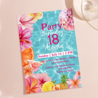 Tropische Pink Martini Poolparty-Geburtstags-Einla Einladung