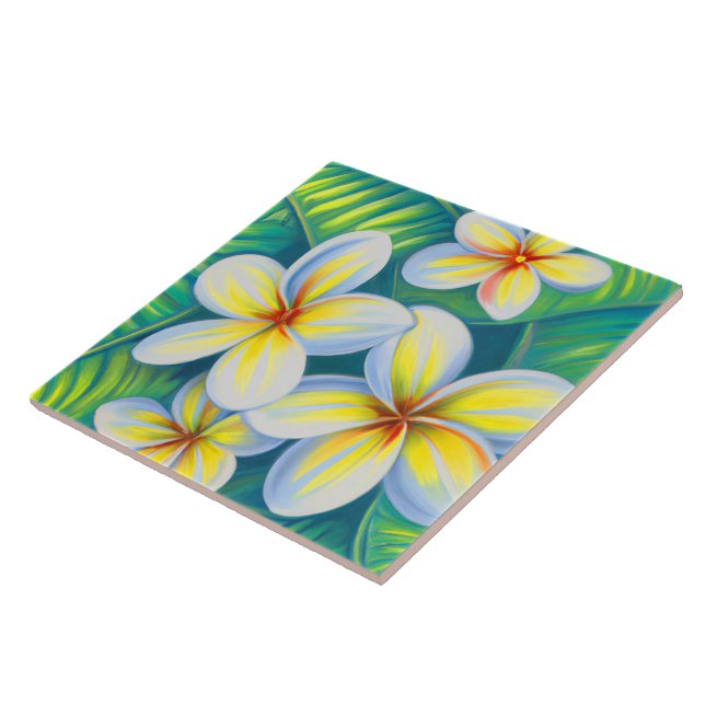 Tropische Plumeria Art Fliese (Seite)