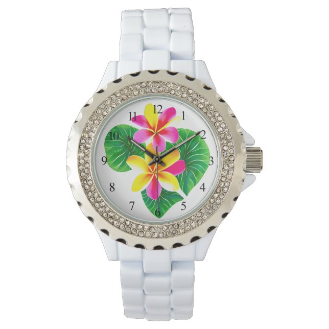 Tropische Plumeria-Blume Armbanduhr (Vorderseite)