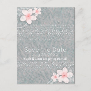 Tropische Plumeria-Blume Grau Rosa Save the Date Ankündigungspostkarte