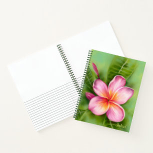 Tropische Plumeria Blume Rosa Orange Personalisier Notizbuch
