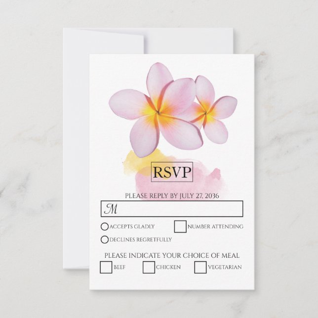 Tropische Plumeria Frangipani Wedding RSVP Cards (Vorderseite)