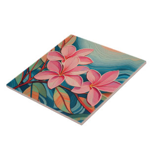 Tropische Plumeria-Kunst Fliese
