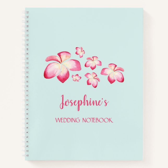 Tropische Plumeria Pink Wasserfarbenhochzeit Notizbuch (Vorderseite)