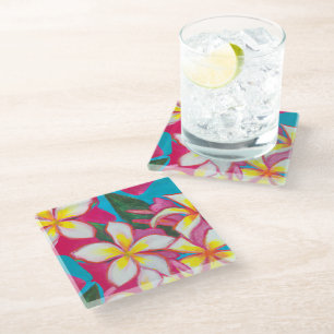 Tropische Plumerien auf rosa Untersetzer
