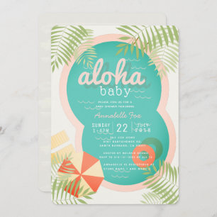 Tropische Pool-Beige-Aloha Babyparty-Einladung Einladung