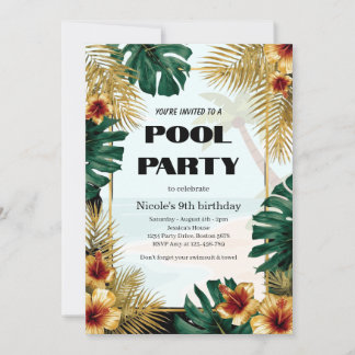Tropische Poolparty-Einladung Nicole 9. Geburtstag Einladung
